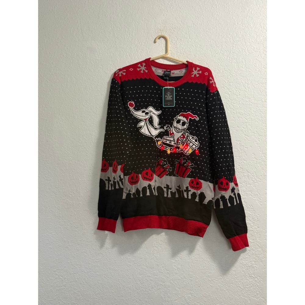 Disney Nightmare Before Christmas Light Up Holiday Sweater Jack Skellington LG